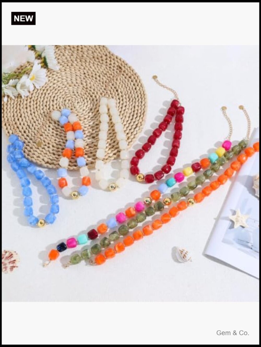 Chunky Square Resin Beaded Statement Necklace Handmade Jewelry - Picture 7 of 7